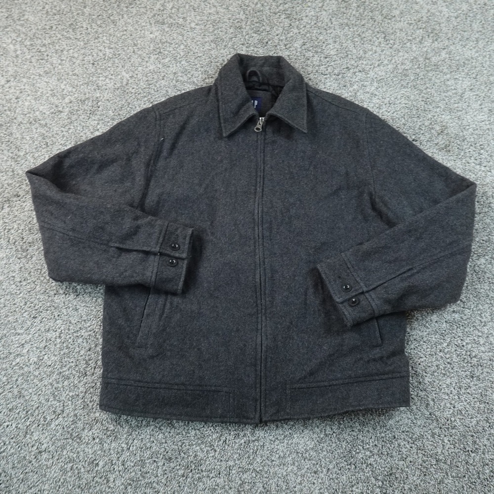 VTG Gap Jacket Mens M Gray Wool Full Zip Quilted Lined Bomber Coat Parka Y2K 00s